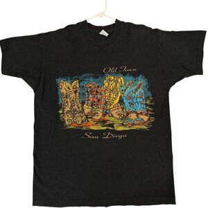 Vintage Old Town San Diego Shirt Mens XL Black Cowboy Boots Graphic Tourist 90s